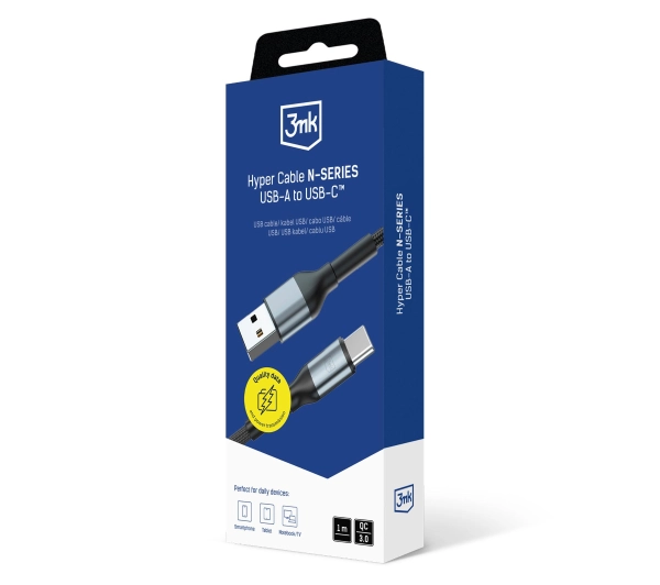 3mk Hyper Cable N-SERIES USB-A do USB-C 1m 9V/2A 18W QC 3.0 Czarny