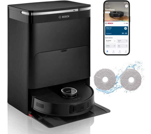 Roboty sprzątające - Bosch Spotless Max BCRDW3BAB Funkcja mopowania Stacja oczyszczająca Tworzenie mapy pomieszczenia 75dB