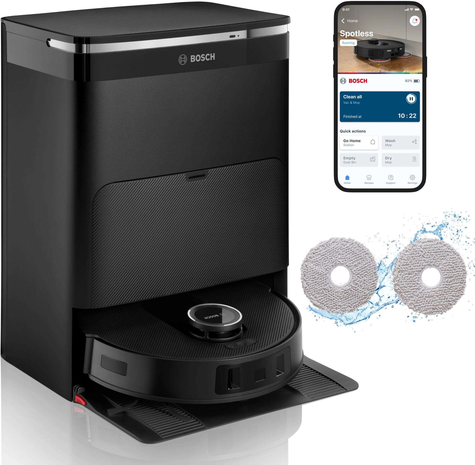 Robot sprzątający Bosch Spotless Max BCRDW3BAB Funkcja mopowania Stacja oczyszczająca Tworzenie mapy pomieszczenia 75dB