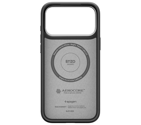 Spigen Enzo Aramid "T" Mag MagSafe do iPhone 17 Pro Czarno srebrny