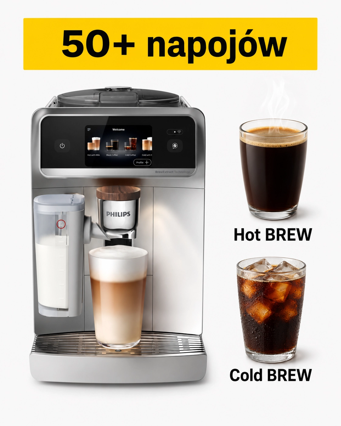 Ekspres Philips 8000 LatteGo Pro Café Aromis EP8757/20 Kawa na zimno Szerokość 25,1cm