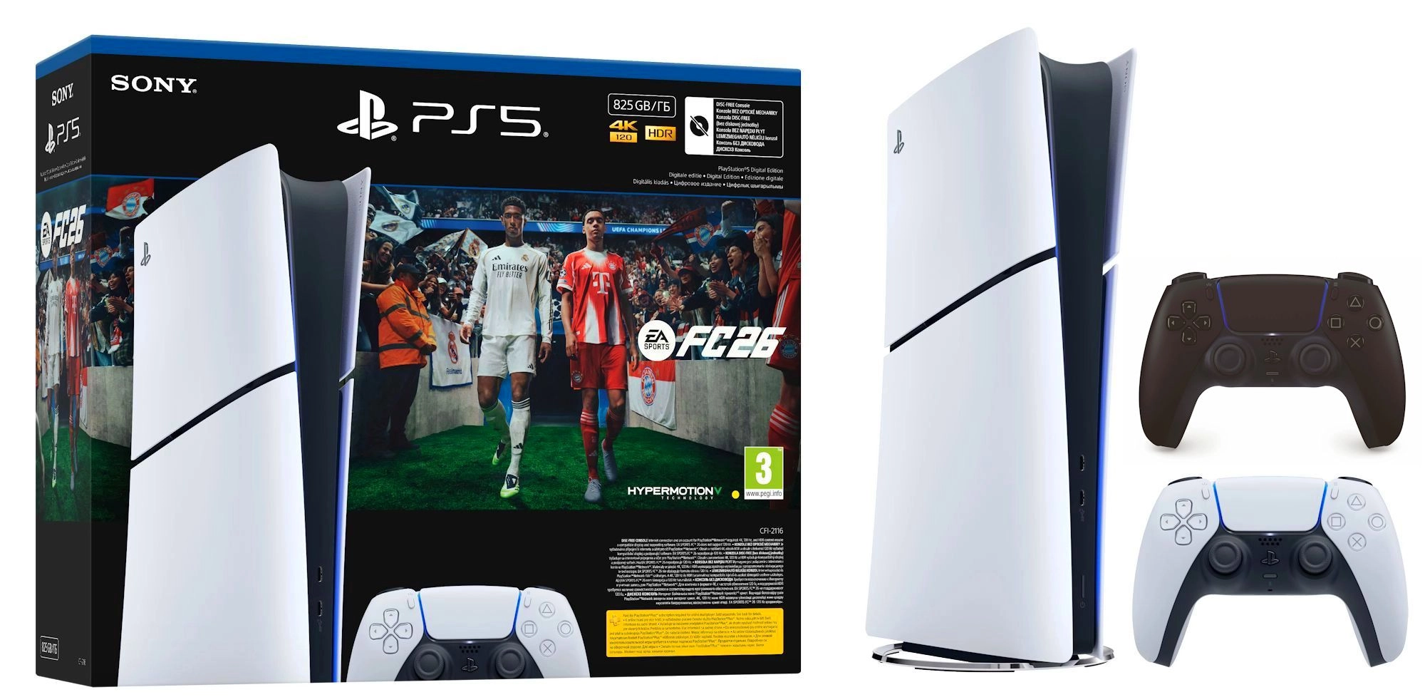 Konsola Sony PlayStation 5 Digital Slim E Chassis (PS5) 825GB EA SPORTS FC 26 Bundle + Dodatkowy Pad Czarny