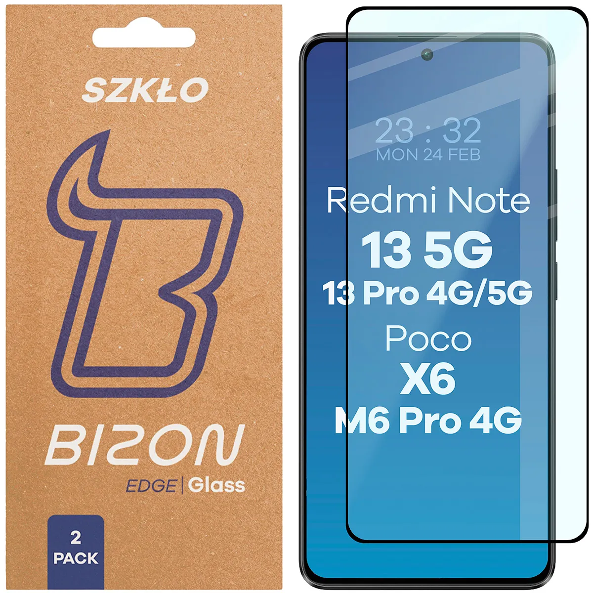 Szkło hartowane Bizon Edge Duo do Xiaomi POCO X6 / M6 Pro 4G / Xiaomi Redmi Note 13 5G / 13 Pro 4G/5G