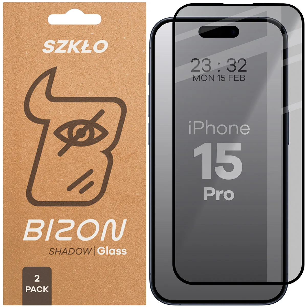 Szkło hartowane Bizon prywatyzujące pełne Edge Shadow Duo do iPhone 15 Pro