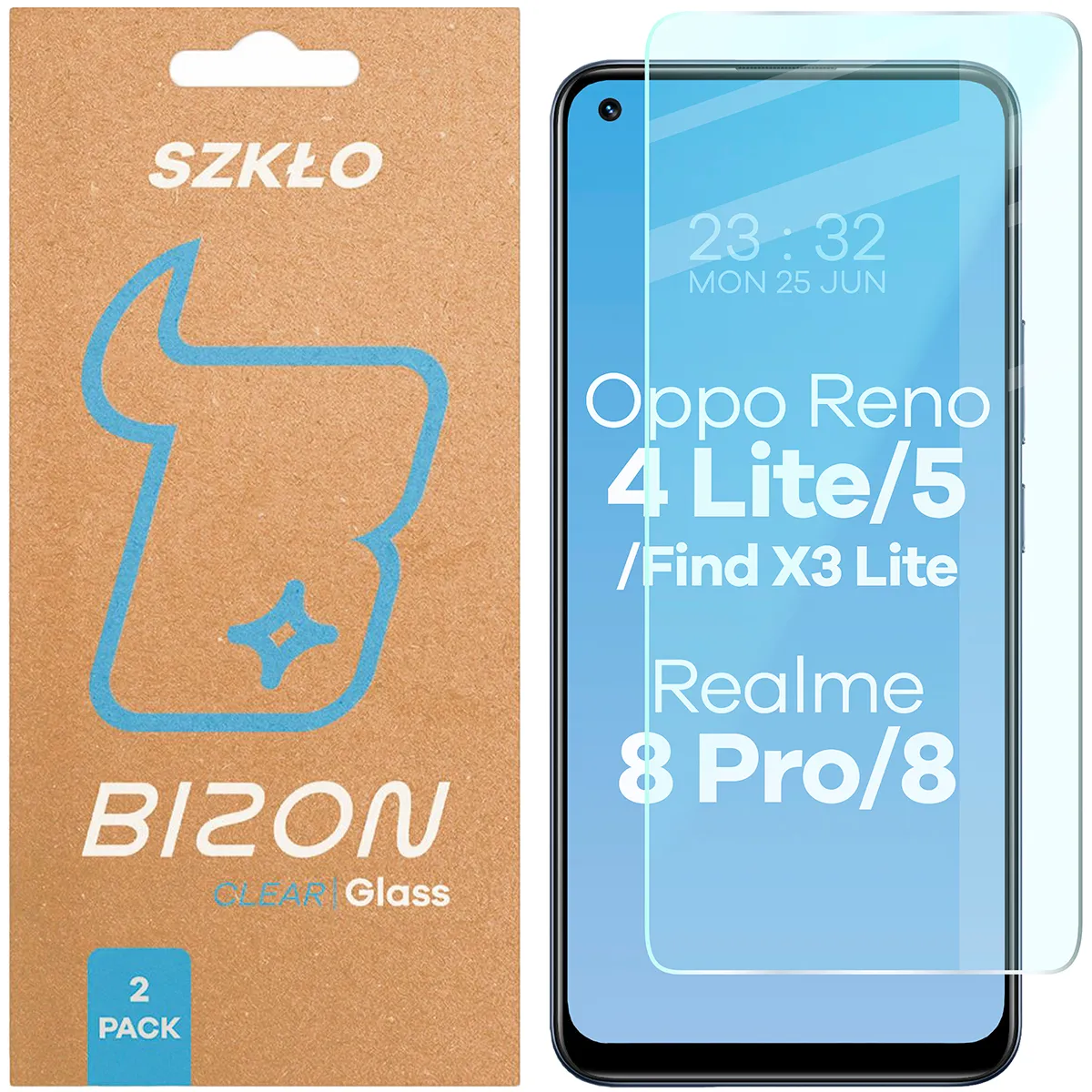 Szkło hartowane Bizon Clear Duo do Oppo Reno 4 Lite / Oppo Reno 5 / Realme 8 /  8 Pro