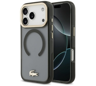 Etui Lacoste Shockproof Transparent Frosted Gold Logo MagSafe do iPhone 17 Pro Czarny