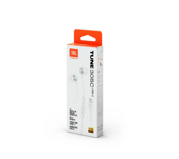 JBL Tune 305C USB-C Douszne Biały