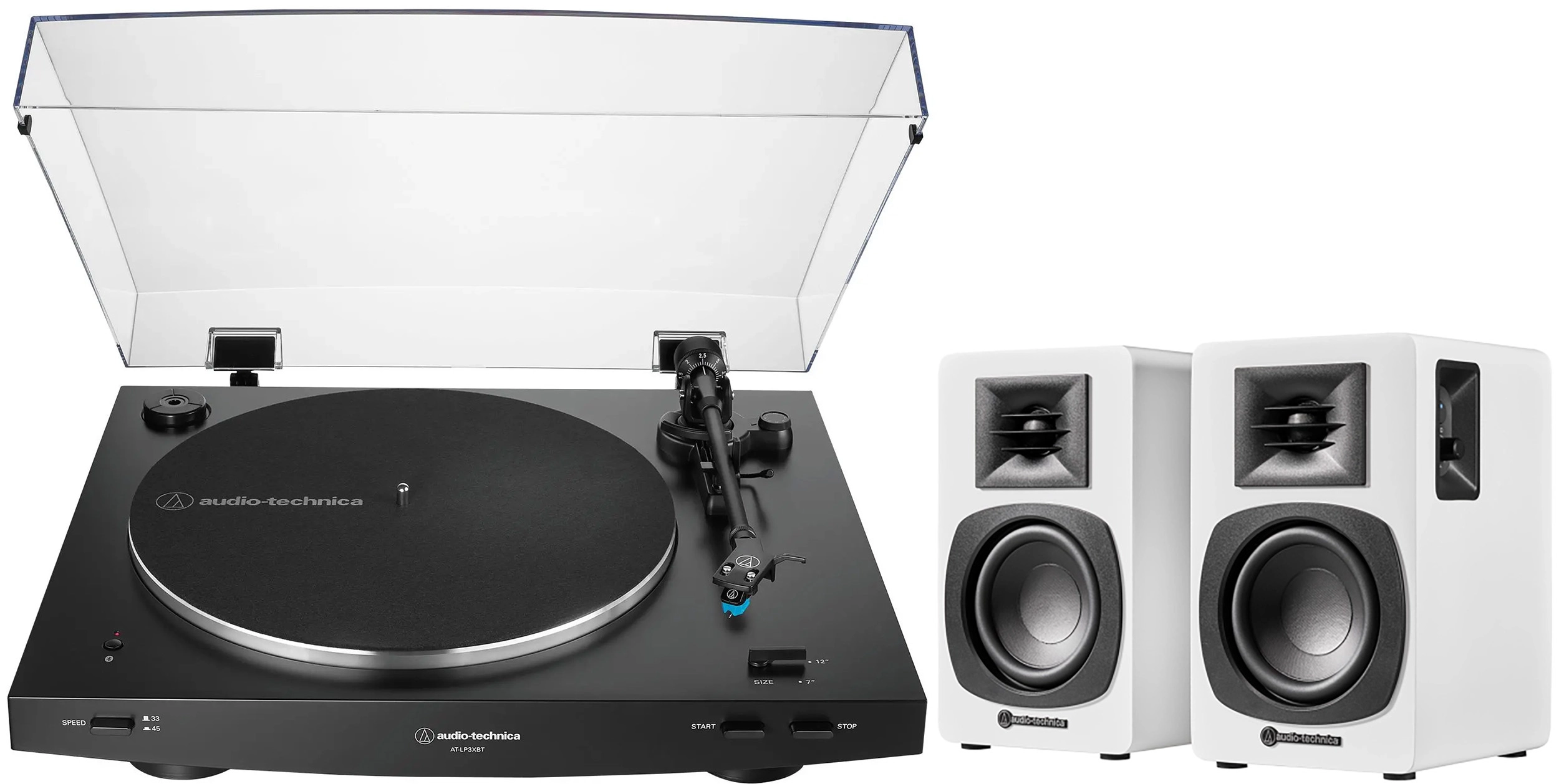 Gramofon Audio-Technica AT-LP3XBT Automatyczny Napęd paskowy Przedwzmacniacz Bluetooth Czarny + Kolumny AT-SP3X