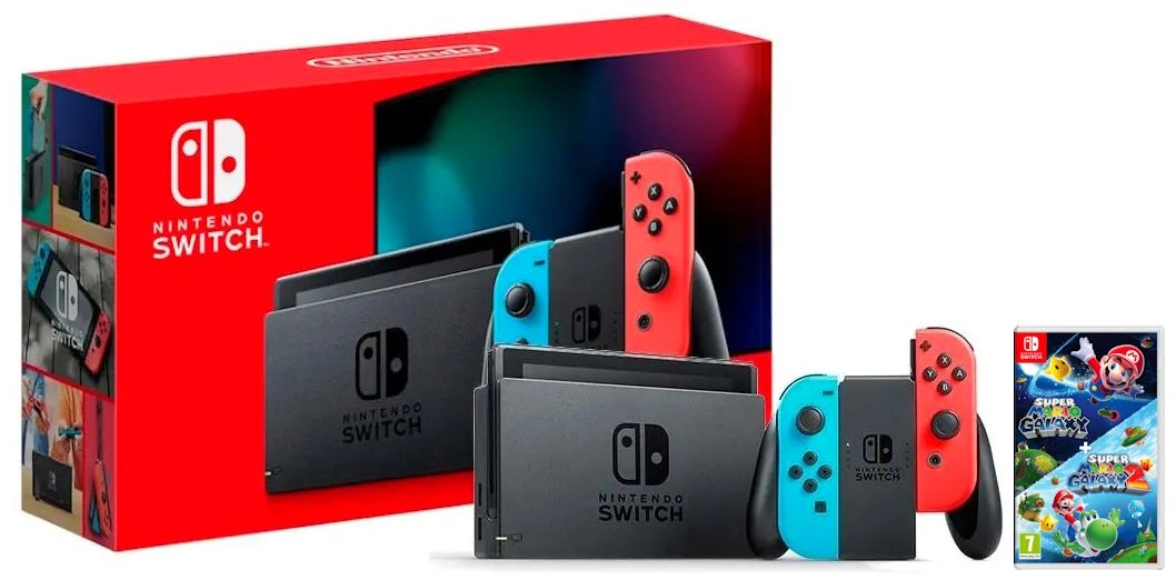 Konsola Nintendo Switch Joy-Con v2 Czerwono-niebieski + Super Mario Galaxy 1 + Super Mario Galaxy 2