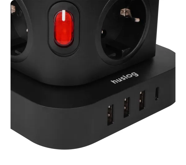 Huslog HUS1054 POWERTOWER 8 gniazd 1,8m Czarny