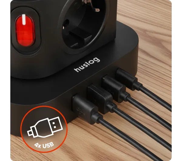 Huslog HUS1054 POWERTOWER 8 gniazd 1,8m Czarny