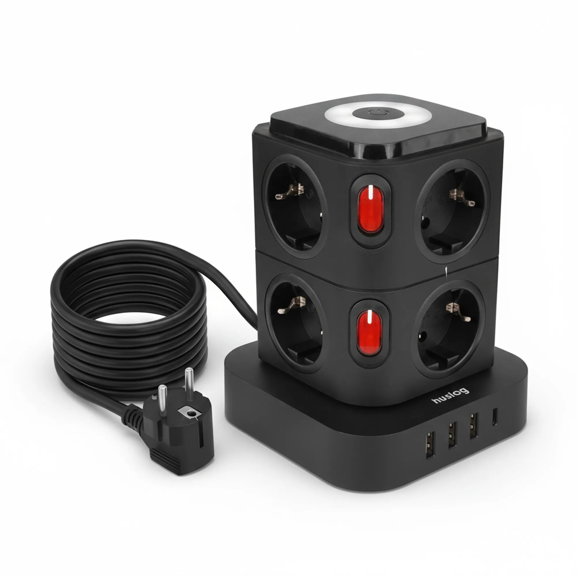 Przedłużacz Huslog HUS1054 POWERTOWER 8 gniazd 1,8m Czarny