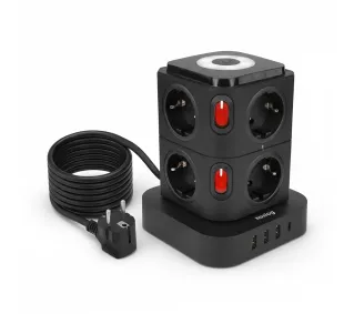 Huslog HUS1054 POWERTOWER 8 gniazd 1,8m Czarny