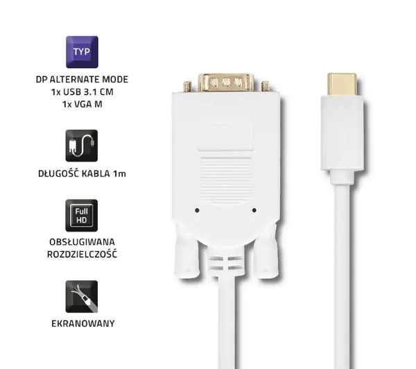 Qoltec 50418 USB 3.1 typ C - VGA Full HD 1m Biały