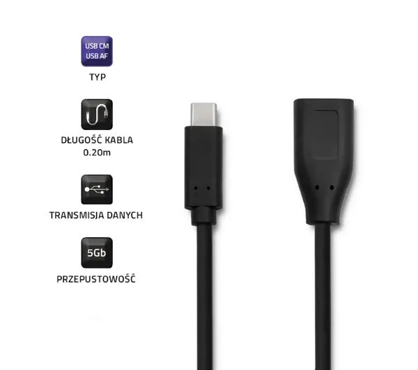 Qoltec 50485 USB 3.1 typ C - USB 3.0 typ A 0,2m Czarny