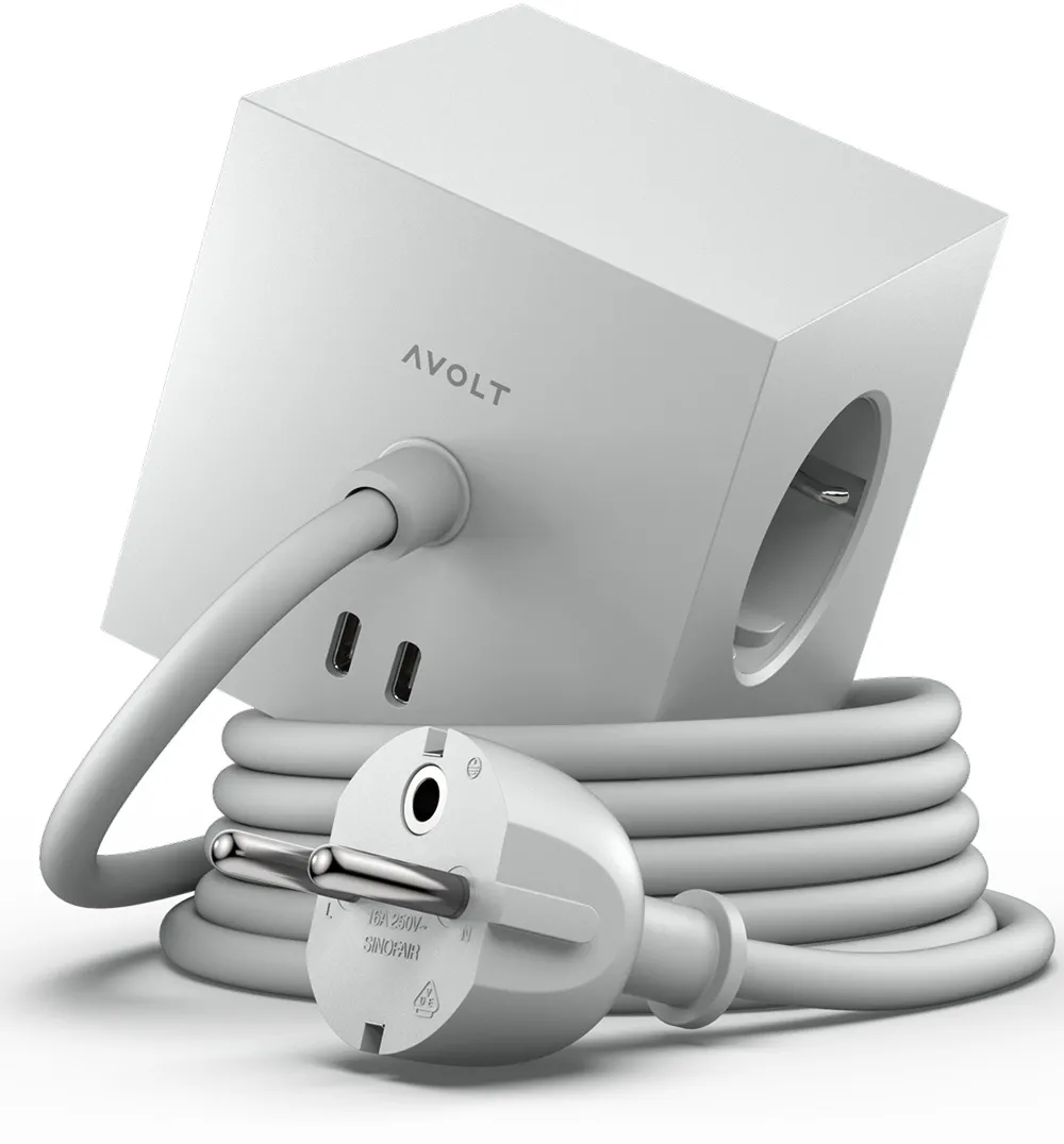 Kostka Avolt 3 gniazda 2x USB-C 3m Szary