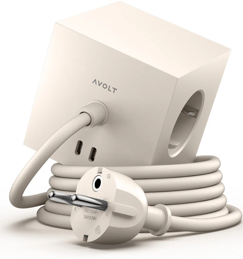 Kostka Avolt 3 gniazda 2x USB-C 1,8m Beżowy