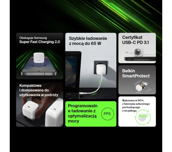Belkin BoostCharge Compact USB-C 65W Biały