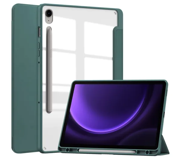 Bizon Case Tab Clear Matt z klapką do Samsung Galaxy Tab S10 Lite / S10 FE / S9 / S9 FE Ciemnozielony