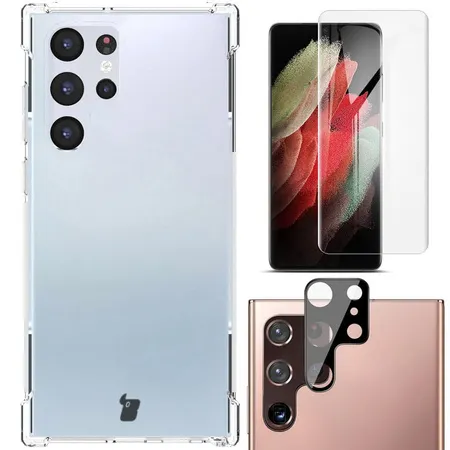 Etui Bizon elastyczne etui + 2x folia + szkło na aparat Clear Pack do Samsung Galaxy S22 Ultra