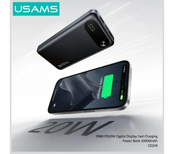 USAMS PB80 10000mAh 20W Czarny
