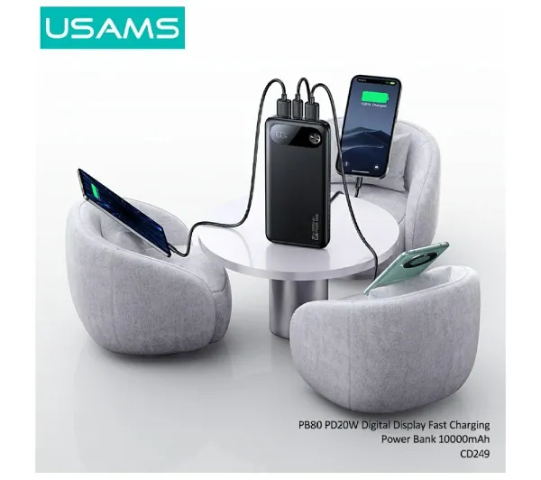 USAMS PB80 10000mAh 20W Biały