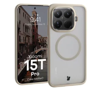 Etui Bizon MatteO do Xiaomi 15T Pro Półprzezroczyste z beżową ramką
