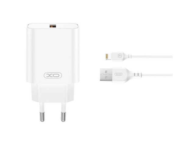 XO ładowarka sieciowa CE33 QC 18W 1x USB biała + kabel Lightning