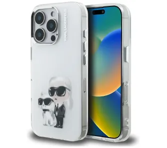 Etui Karl Lagerfeld IML Aquarelle Karl & Choupette & Logo do iPhone 16 Pro Biały