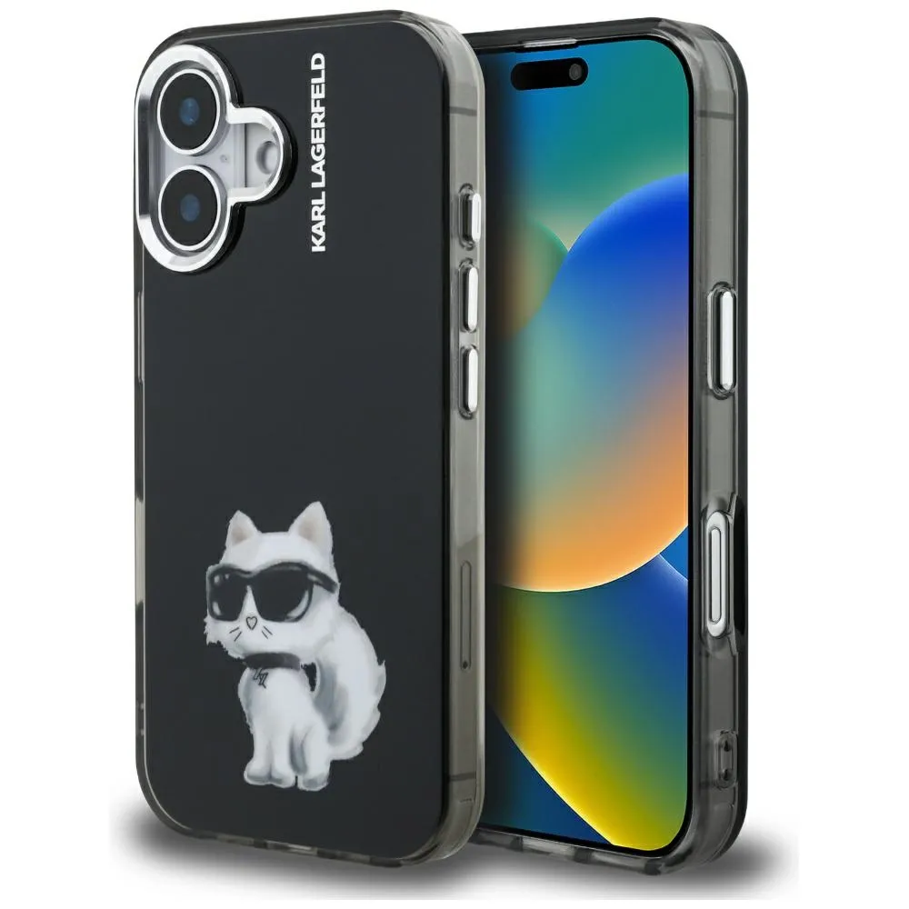 Etui Karl Lagerfeld IML Aquarelle Choupette & Logo do iPhone 16 Czarny