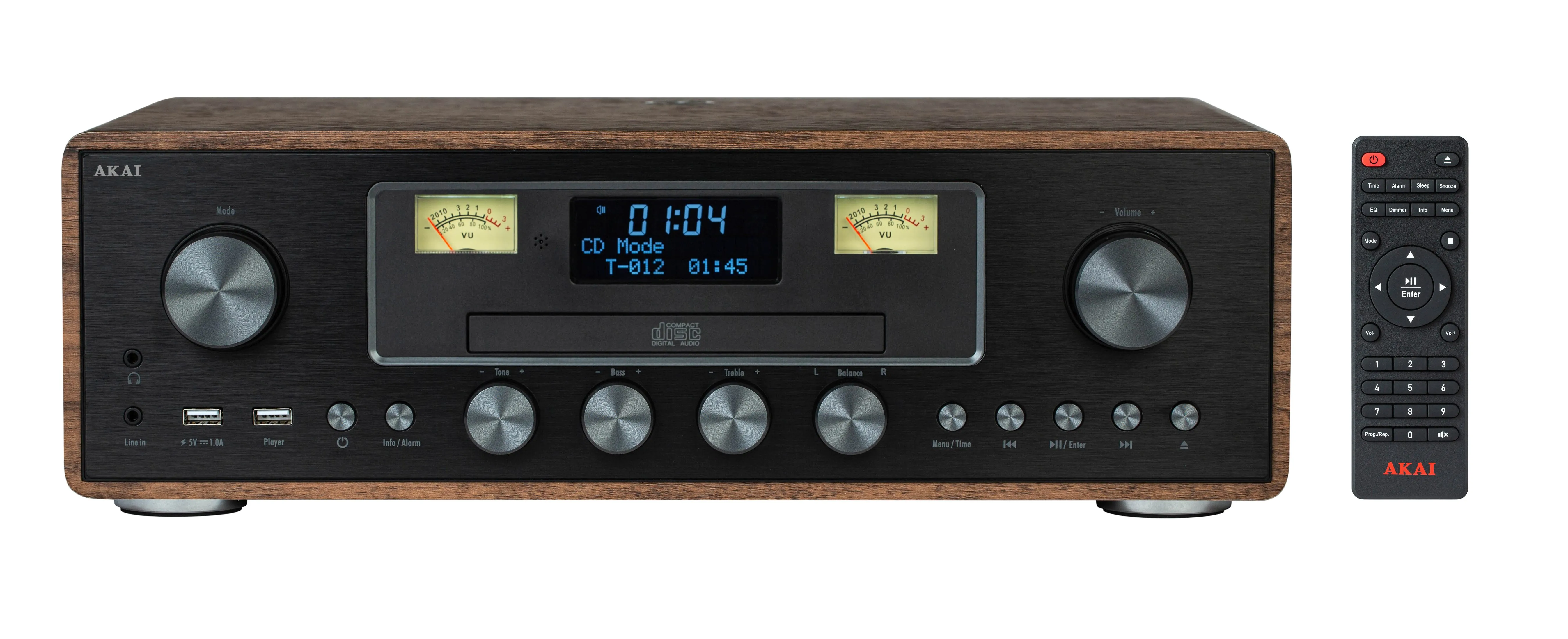 Wieża AKAI AM-100 RHAPSODY 30W Bluetooth Radio FM DAB Czarno-brązowy