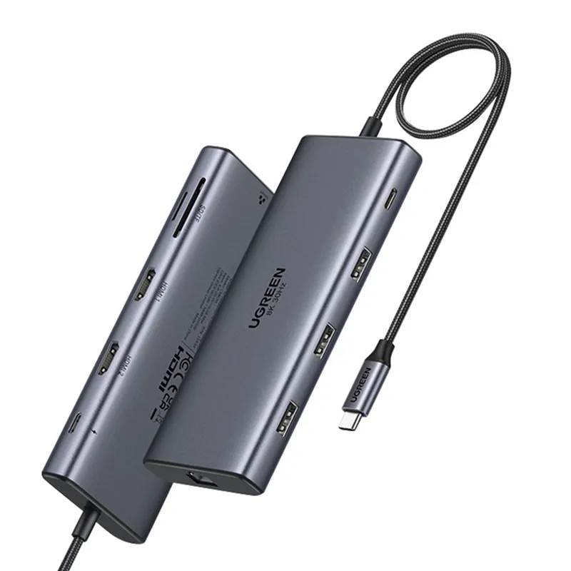 Hub USB UGREEN CM639 HDMI USB SD RJ45 PD Szary