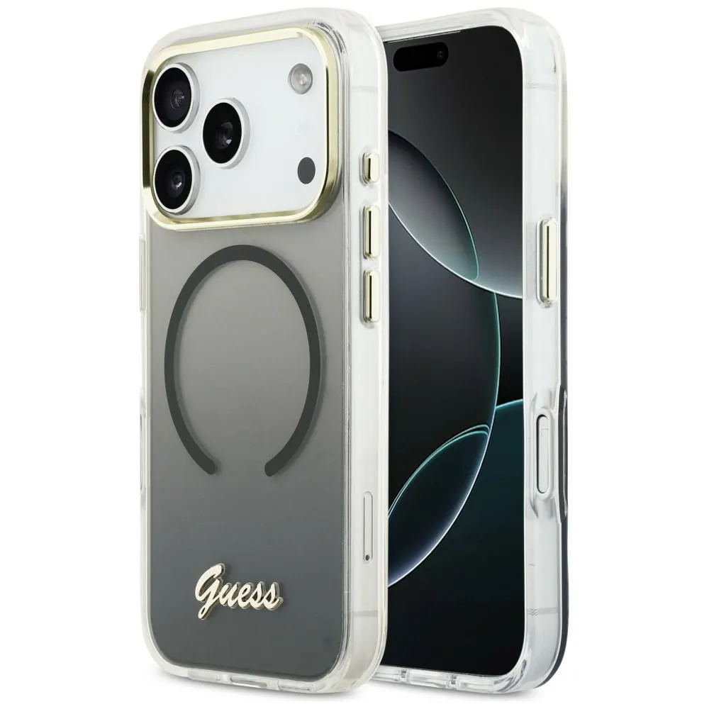 Etui Guess IML Gradient Script Metal MagSafe do iPhone 17 Pro Max Czarny