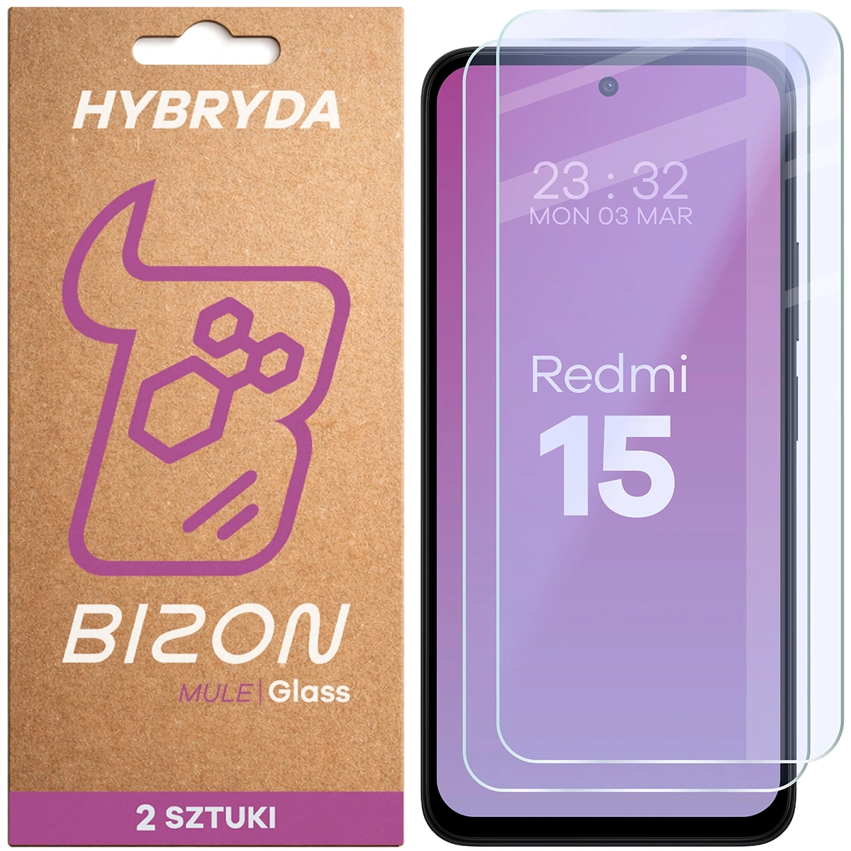 Szkło hybrydowe Bizon elastyczne Glass Mule Duo do Xiaomi Redmi 15 5G 2 sztuki