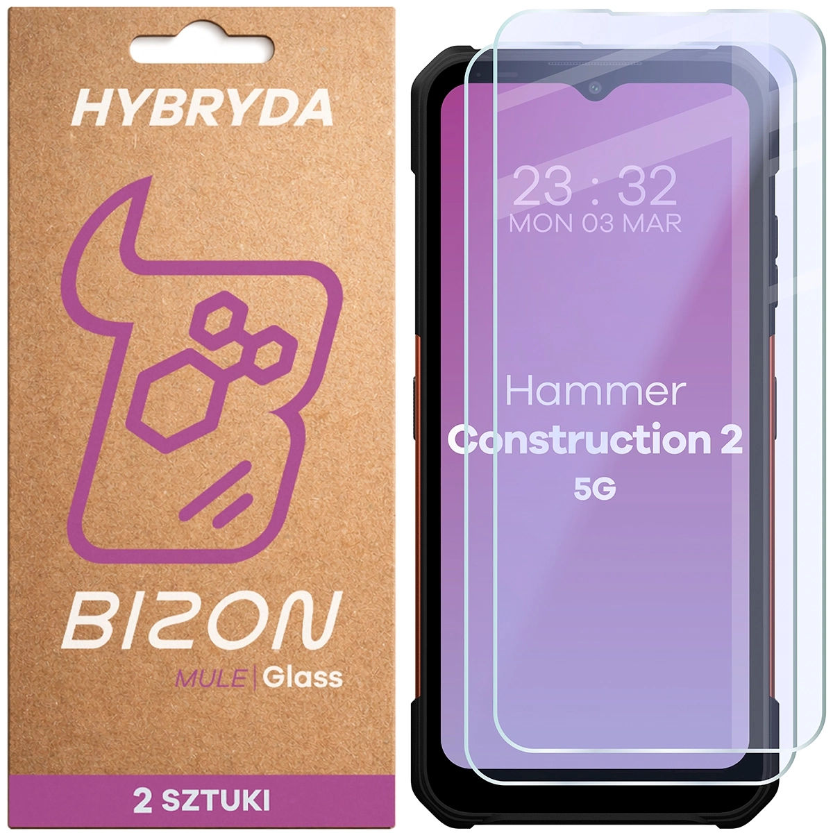 Szkło hybrydowe Bizon Glass Mule Duo do Hammer Construction 2 5G/Military Edition/Thermal 5G/Thermal 5G Military Edition 2 sztuki
