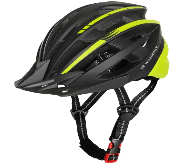 Kask rowerowy WOZINSKY HT-28VCZ Czarno-żółty MTB z lampką (rozmiar M)