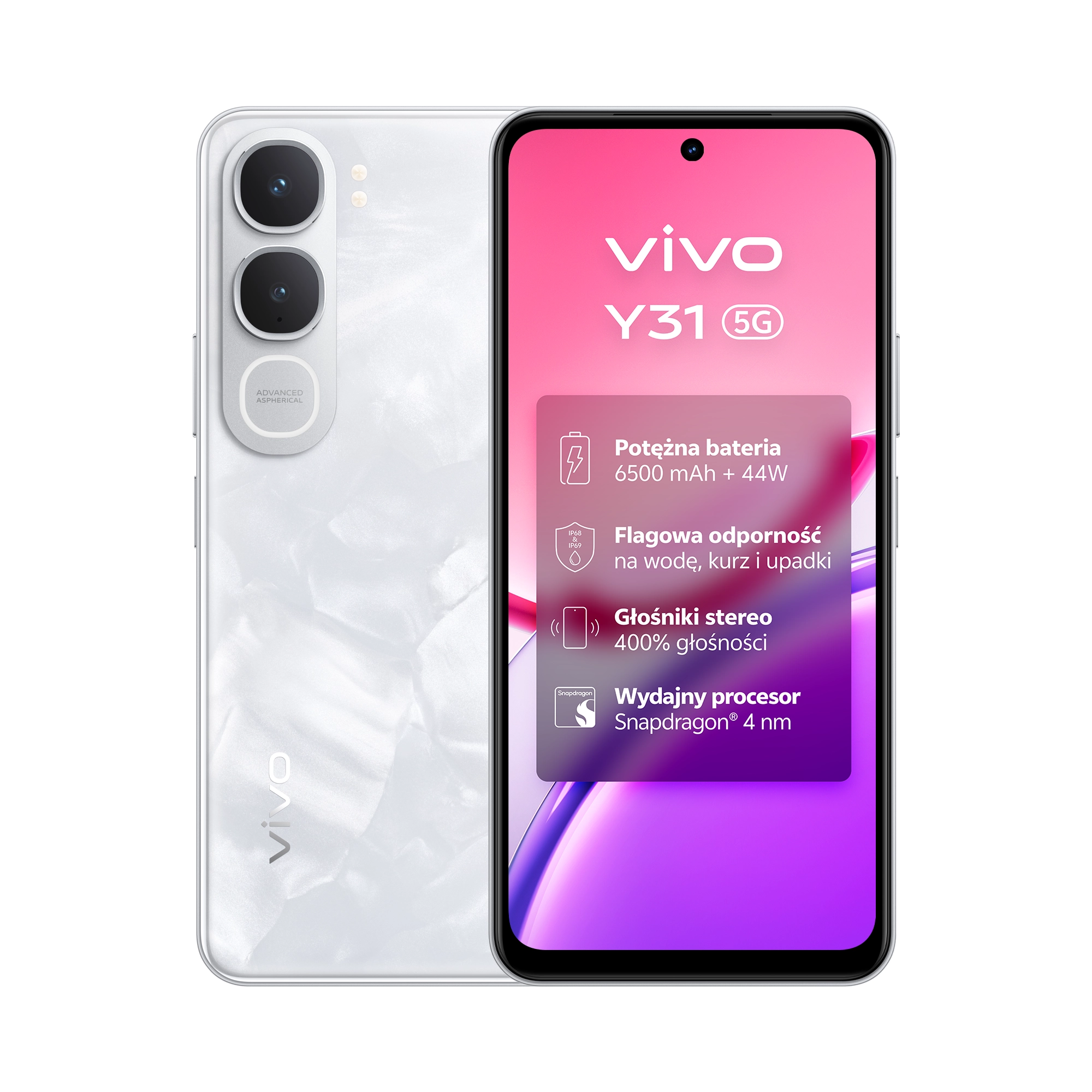 Smartfon vivo Y31 5G 6/256GB 6,72" 120Hz 50Mpix Biały