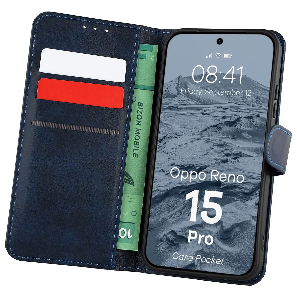 Etui Bizon Case Pocket do Oppo Reno 15 Pro Granatowy