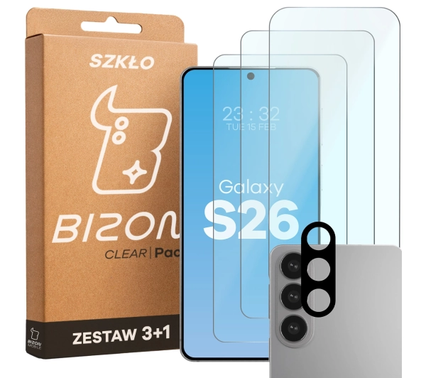 Bizon Szkło + szybka na aparat Glass Clear Pack do Galaxy S26 3 sztuki