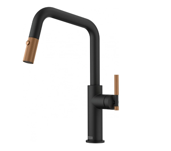 Baterie kuchenne - Franke Maris Stripes U pull-out Czarny mat/miedziany Mosiądz