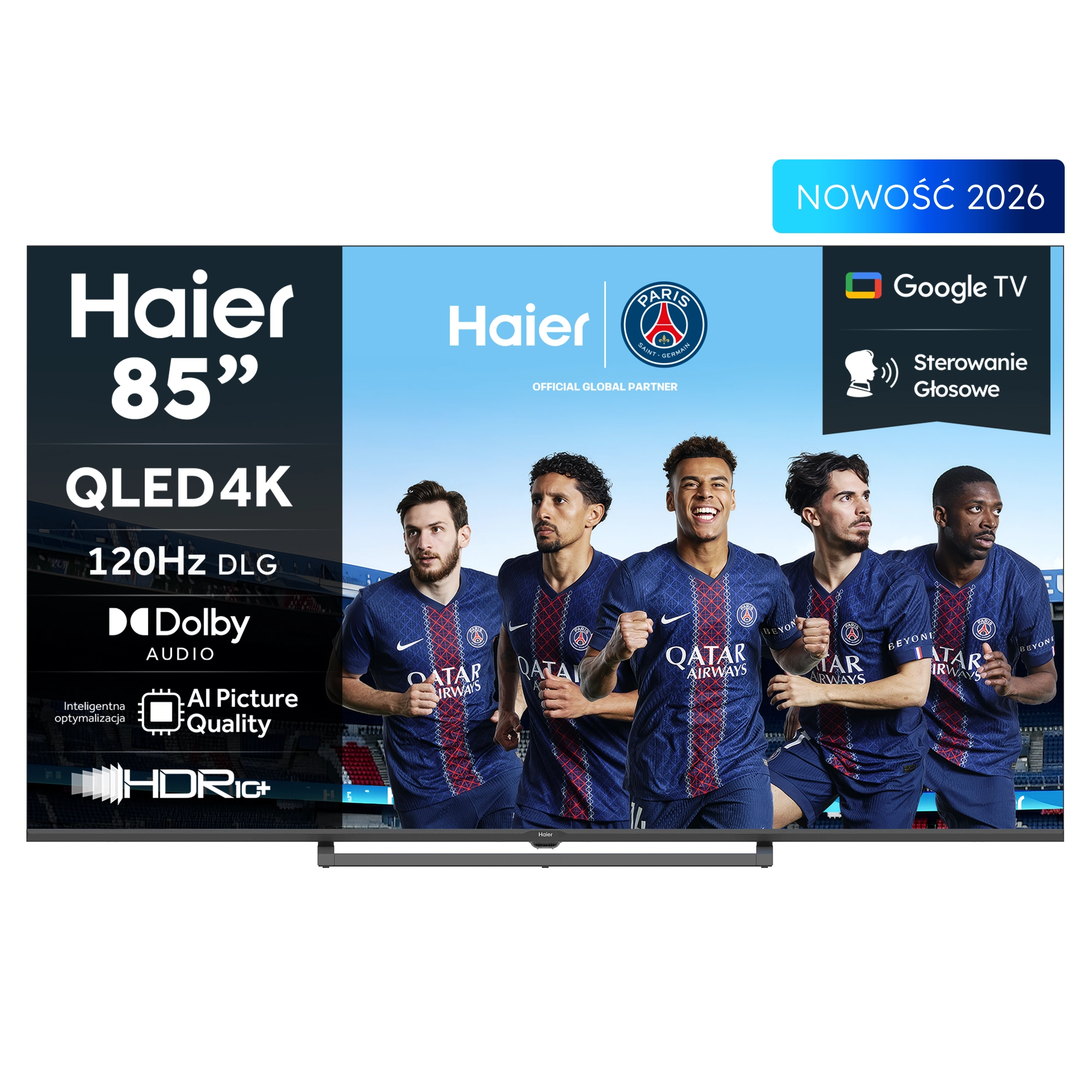 Telewizor Haier H85S80GUX 85" QLED 4K Google TV Funkcje AI Dolby Vision Dolby Audio HDMI 2.1 DVB-T2