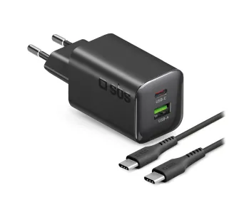 Ładowarka sieciowa SBS Mini GaN PD USB-C USB-A 65W Czarny + kabel 1,5m USB-C