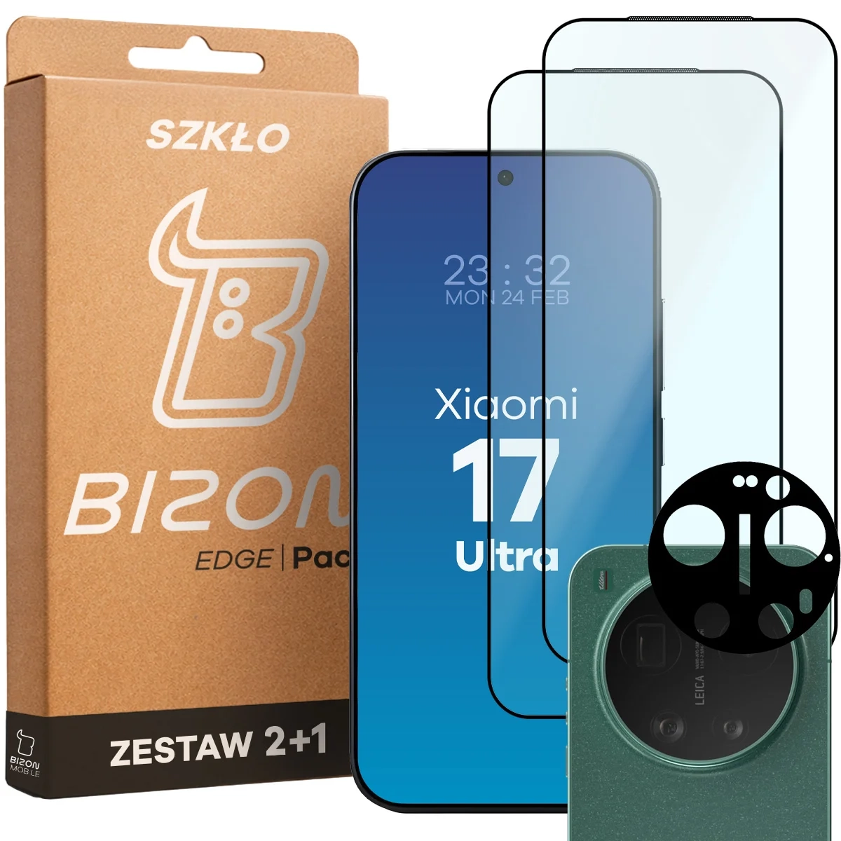 Zestaw ochronny Bizon 2x Szkło + szybka na aparat Glass Edge Pack do Xiaomi 17 Ultra