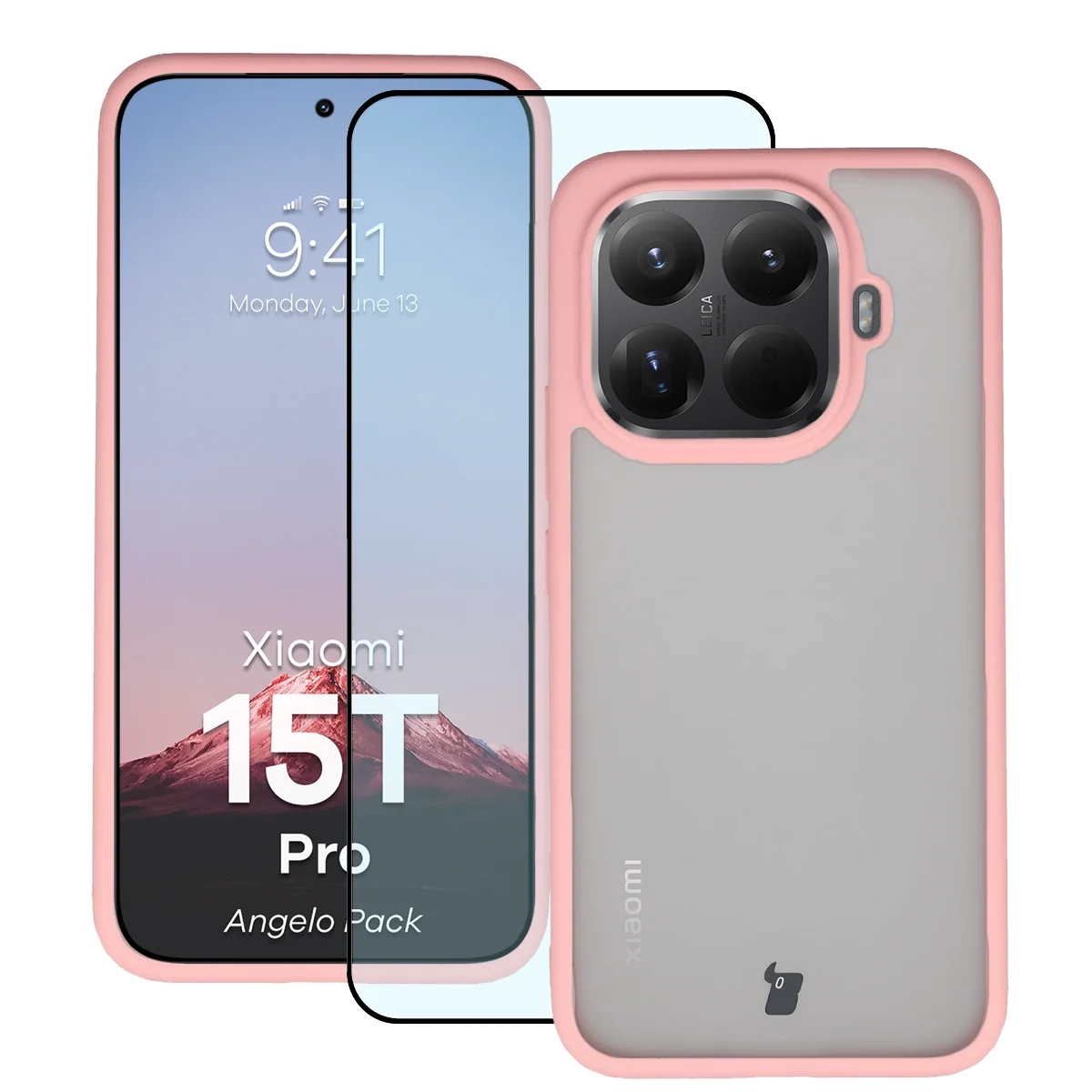Szkło hartowane Bizon Angelo Pack do Xiaomi 15T Pro Jasnoróżowy