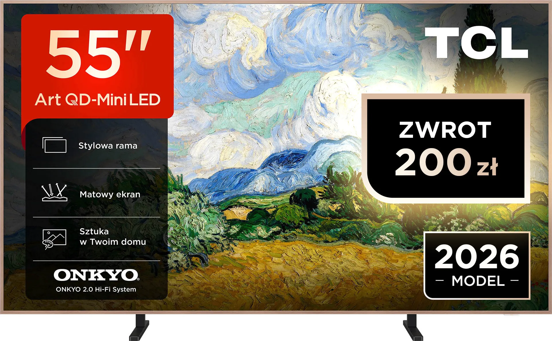 Telewizor TCL NXTVision 55A400 Pro 55" QD-Mini LED 4K 144Hz Google TV Funkcje AI Dolby Vision Dolby Atmos DTS-X HDMI 2.1 DVB-T2
