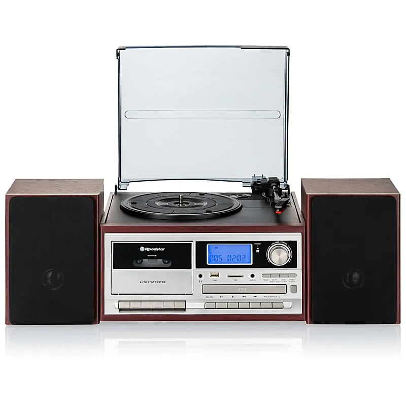 Gramofon Roadstar HIF-8892EBT Półautomatyczny Przedwzmacniacz Bluetooth Odtwarzacz CD Magnetofon Brązowy