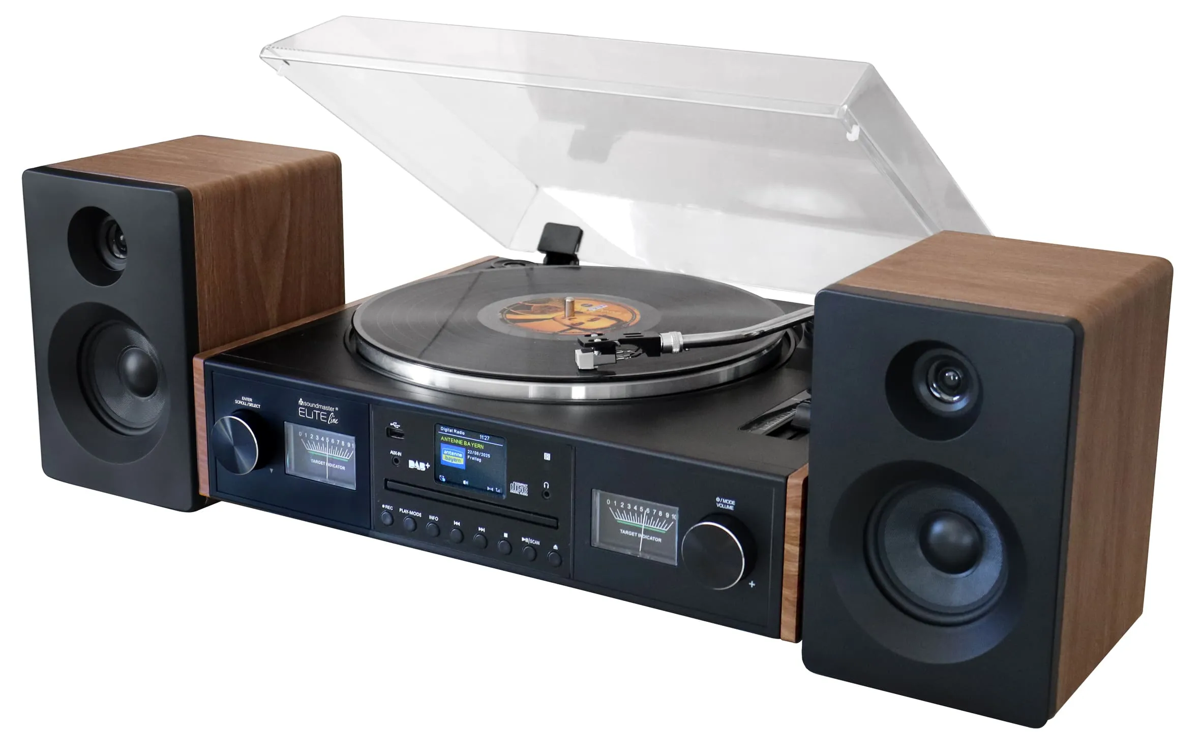 Wieża Soundmaster PL920 25W Bluetooth Radio FM DAB+ Gramofon Brązowo-czarny