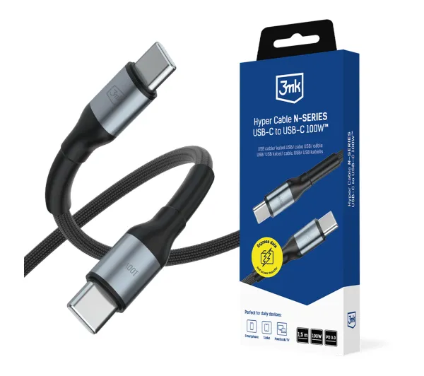 3mk Hyper Cable N-SERIES PD3.0 20V/5A USB-C do USB-C 1,5m 100W Czarny