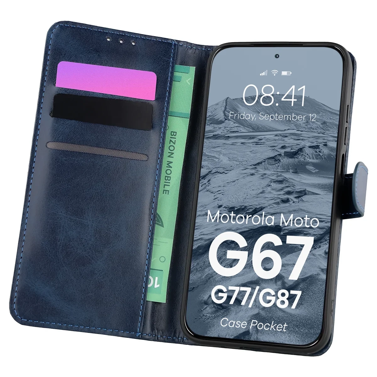 Etui Bizon Case Pocket do Motorola Moto G67 5G / G77 5G Granatowy