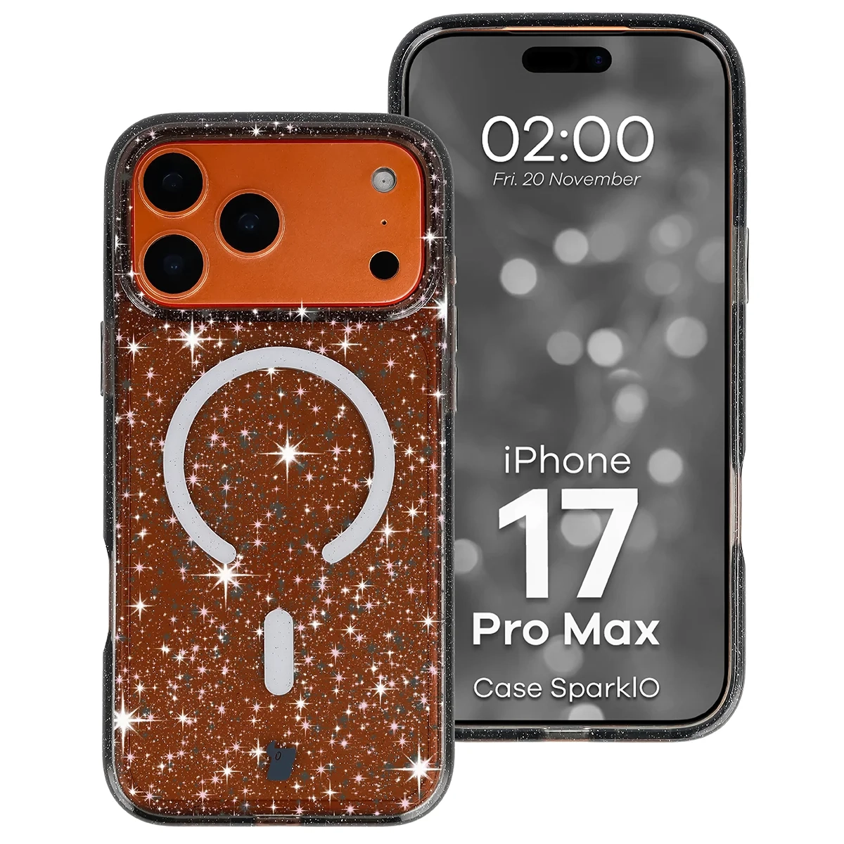 Etui Bizon Case SparklO do iPhone 17 Pro Max / 18 Pro Max Przezroczysto-Czarne z Brokatem